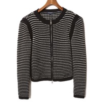 【新品】 ノーカラーボーダーニットジャケット 1 バーバリーロンドン br01001413 BURBERRY LONDON ブラック レディース