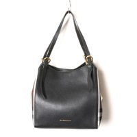 【新品】 ハウスチェック レザー トートバッグ SMALL CATERBURY  バーバリー y-001399 BURBERRY ブラック メンズ