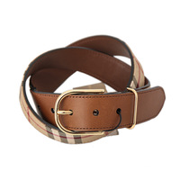 【新品】チェックベルト バーバリー ロンドン サイズ90 ブラウン系 y-000446 メンズ