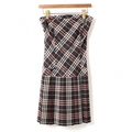 ウールチェックチューブトップワンピース 38 バーバリーブルーレーベル 01000299 BURBERRY BLUE LABEL ブラウン レディース