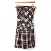 ウールチェックチューブトップワンピース 38 バーバリーブルーレーベル 01000299 BURBERRY BLUE LABEL ブラウン レディース
