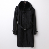 シャドーチェック　フォックスファー　ライナー付きトレンチコート 36 バーバリーロンドン br01000900 BURBERRY LONDON ブラック レディース