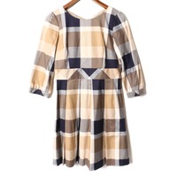 ブルーレーベルクレストブリッジ バックリボン装飾ノーカラーチェックワンピース 38 br01001536 BLUE LABEL CRESTBRIDGE ベージュ レディース