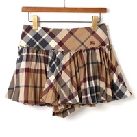 プリーツ切替チェックキュロットパンツ 36 バーバリーブルーレーベル 75266 BURBERRY BLUE LABEL ベージュ レディース