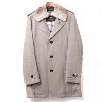 ラビットファー　裏地チェックキルティング　ロングコート M バーバリーブラックレーベル 76060 BURBERRY BLACK LABEL グレー メンズ