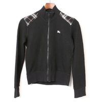 リブ切替ショルダーチェックジップアップウールブルゾン 38 バーバリーブルーレーベル 72554 BURBERRY BLUE LABEL ブラック レディース