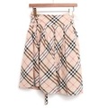 紐ベルト付チェックフレアスカート 36 バーバリーブルーレーベル 74589 BURBERRY BLUE LABEL ベージュ レディース