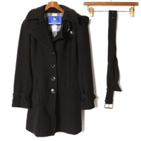 裏地チェックウエストベルトロングコート 36 バーバリーブルーレーベル br01001687 BURBERRY BLUE LABEL ネイビー レディース