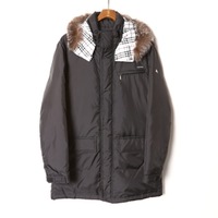 裏地チェックフォックスファーダウンジャケット M バーバリーブラックレーベル br01001589 BURBERRY BLACK LABEL ブラック メンズ