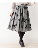 チェック&フラワーフレアスカート/チャコールグレー(214)