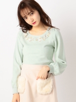 フリンジフラワースリットライクニット/ベビーピンク