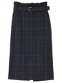 ・チェックナロースカート/ネイビー