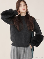 ファースリーブラムウールニット/チャコール