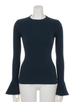 フレアスリーブマルチリブニット/ブルー