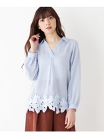 裾レースシャツ/ライトブルー(391)