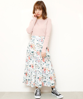 花柄ドットギャザー切り替えロングスカート