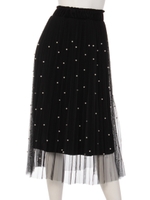 【chille anap】パール付ベロアチュールスカート/BK