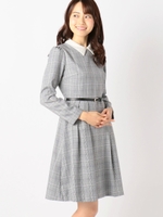 装飾衿ベルト付ワンピース/シロクロ