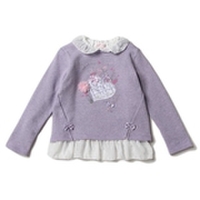 【50%OFF】ハートアップリケつき裏毛トレーナー×プリント入り衿つきTシャツセット