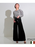 ITALY エコレザーベルト付フレアーパンツ/ブラック(027)
