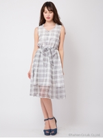 ギンガムチェックフィット＆フレアワンピース/ネイビー