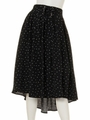 【CHILLE】ドット柄レースアップフレアスカート/ブラック/ホワイト(051)