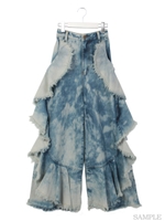 ラッフルデニムワイドパンツ/ブルー