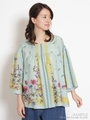 リヨセルコットン湖畔の野花スカーフプリントブラウス/生成