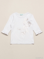 フラワー箔プリント７分袖Ｔシャツ/ライトグレー