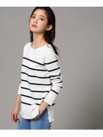 【洗える】フレンチボーダーミディニットプルオーバー/ホワイト(302)