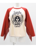 【Sandie anap】袖フリンジラグラントップス/レンガ(068)