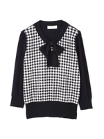 ◆大きいサイズ◆チェックジャガードニットトップス/ネイビー(120)