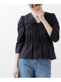 シャーリングパフスリーブブラウス/ネイビー