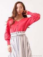 スモックスリーブショートカーディガン/ピンク