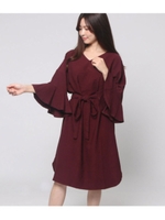 袖フリルワンピース/ワイン(026)