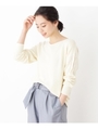 袖透かし柄Vネックニット/ホワイト系(002)
