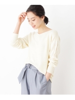 袖透かし柄Vネックニット/ホワイト系(002)