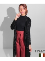 【Settimissimo】ITALY シャギーヤーンロングカーディガン/ブラック(027)