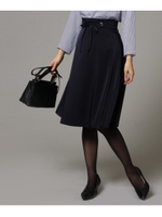 【洗える】サッシュベルト付きフレアスカート/ブラック(019)