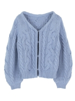 ケーブル編みカーディガン/ライトブルー