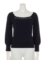 スカラスクエアネックビジューニットプルオーバー/ネイビー