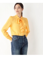 【洗える】ドットラッフルボウタイブラウス/ネイビー(193)