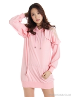 肩フリルレースパーカー/ピンク