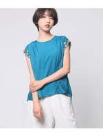 花刺繍チュニック/ブルー(019)