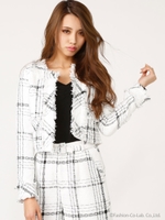 BIGチェックツイードノーカラーJK/WHT