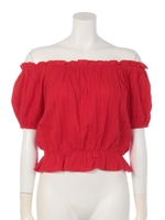 コットンレースオフショルトップス/レッド