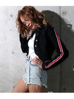 【ANAP USA】2パターンレッドラインダメージクロップドジャケット/ブラック(027)