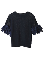 【ニット】リボンフリンジメッシュニット/ネイビー