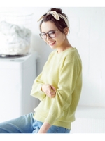 【洗える】ラメ入り長袖ニット/レモンイエロー(031)