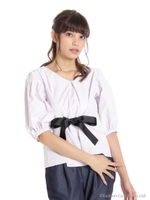 ウエストリボンＶ衿ボリューム袖ＢＬ/ラベンダー